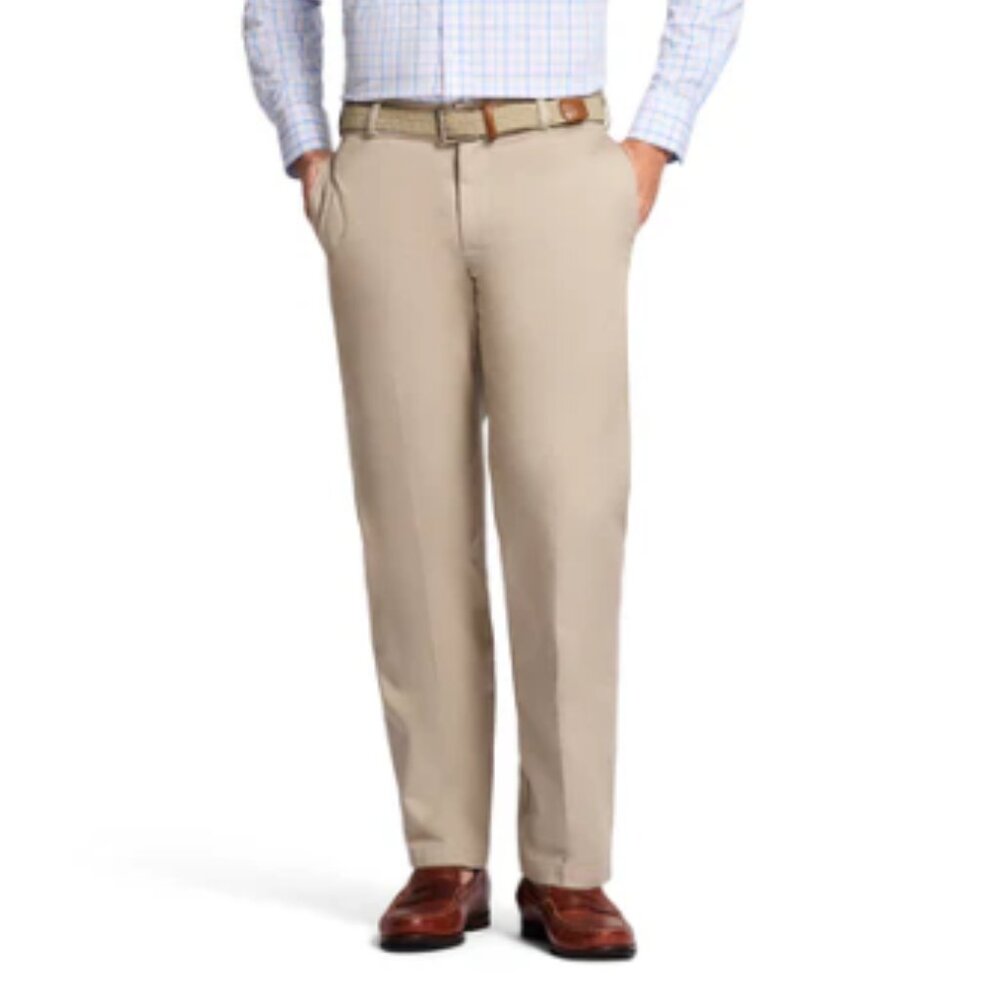 NEW IZOD American Chino Flat Front Classic Fit Smooth Touch Cotton Pants 34 X 34